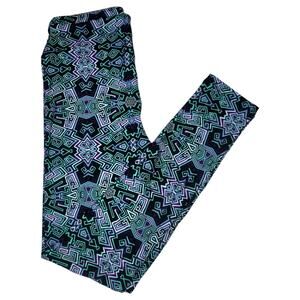 LuLaRoe Leggings OS Geometric Tribal Print Black Green Purple One Size Soft